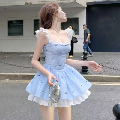 Sweet Girls Womens Bow A-Line Short Dress Japanese Cute