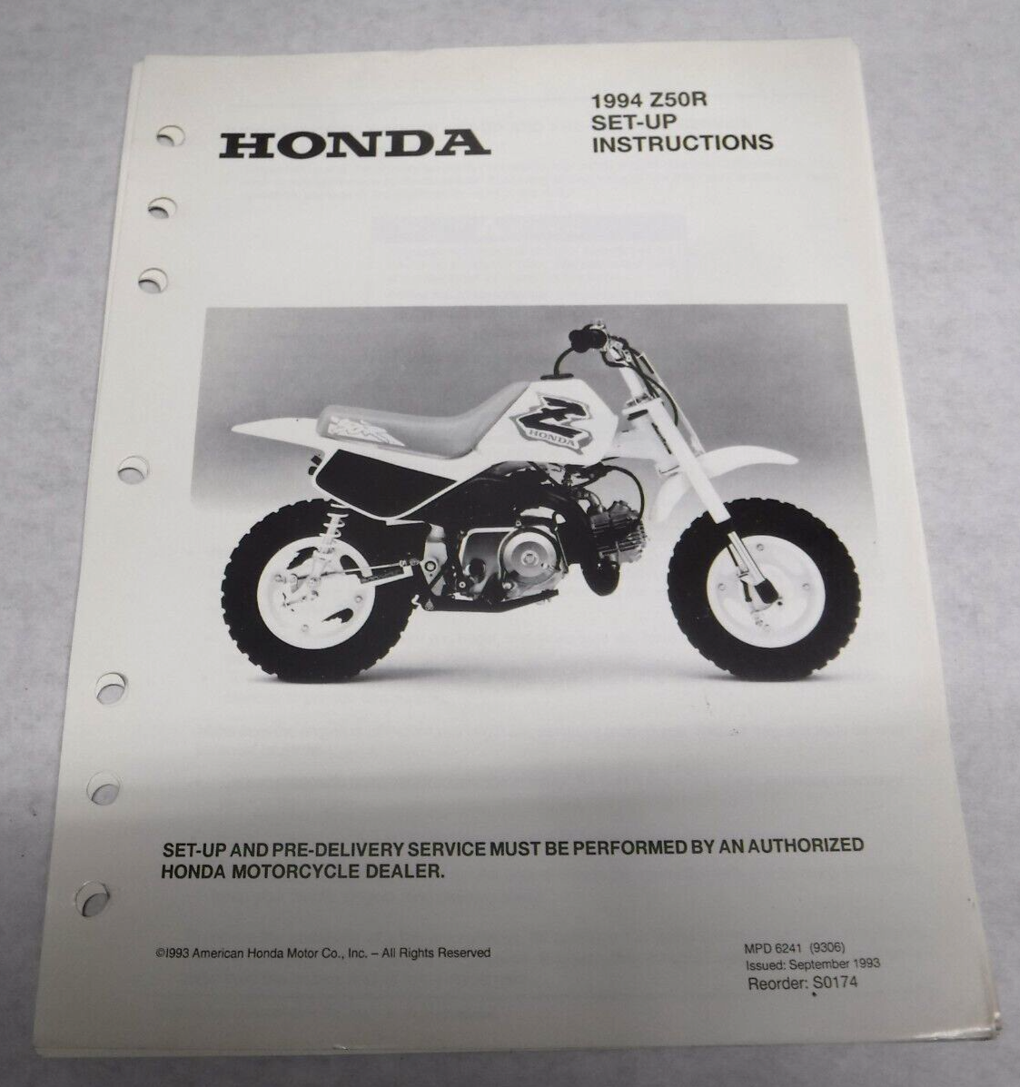 OEM 1994 94 HONDA Z50R Z50 Z 50 SET UP INSTRUCTIONS MANUAL 13