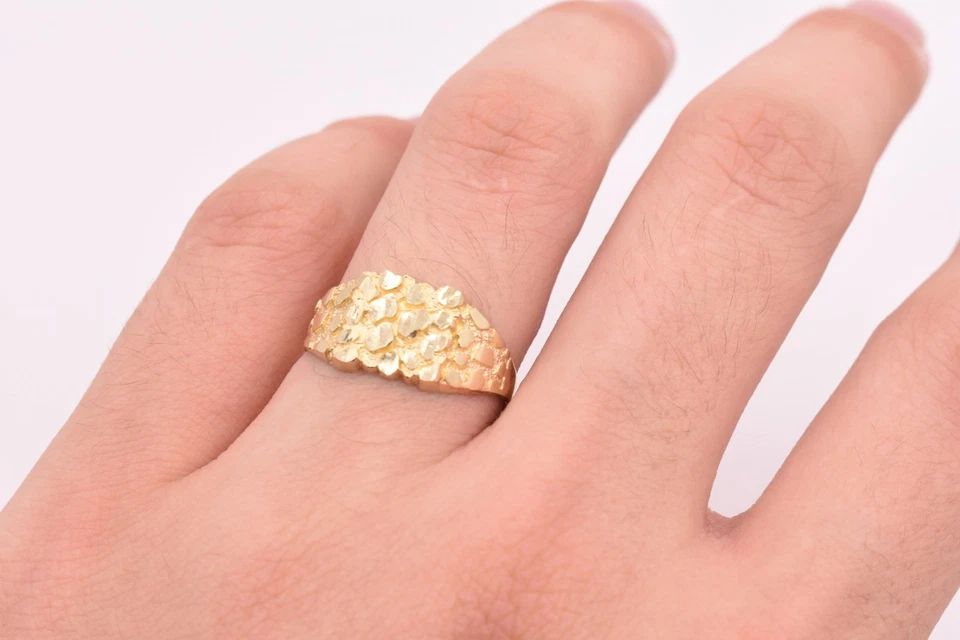 Mens Nugget Square Ring Real Solid 10K Yellow Gold ALL SIZES - Image 4 of 4