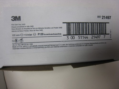 3M 348D PSA Cloth Discs P120 Grade 6" dia. Box of 50 #21497 FREE SHIP - Picture 2 of 3
