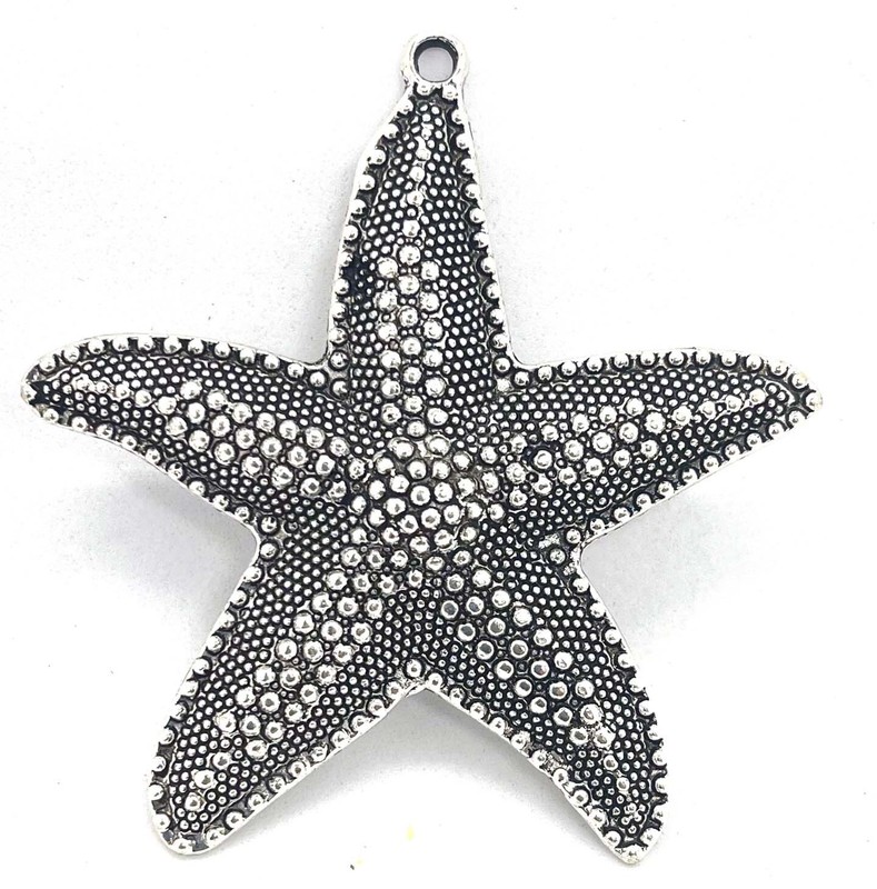 1 Large Sea Star Fish starfish Antique Silver Pewter Marine Charm Pendant 66mm