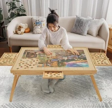 Puzzle Table 1500 Pieces Wooden Puzzle Board with Legs, 34.3”X 26.5” Jigsaw Boar
