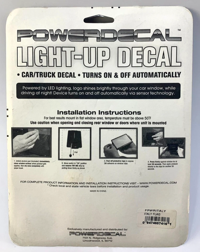 NUEVA Calcomanía Iluminada Bandera Italiana Powerdecal Retroiluminada LED Detección de Movimiento Calcomanía Automática Foto 2 de 4