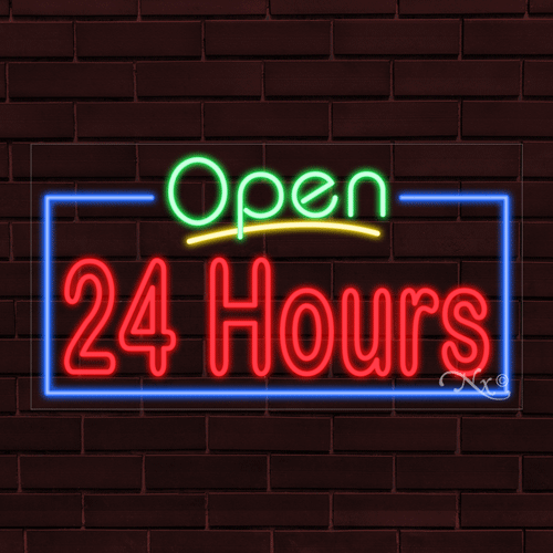 NEW "OPEN 24 HOURS" w/BORDER 33x18x1 INCH LED FLEX WINDOW/WALL INDOOR SIGN 35434 - Picture 1 of 1