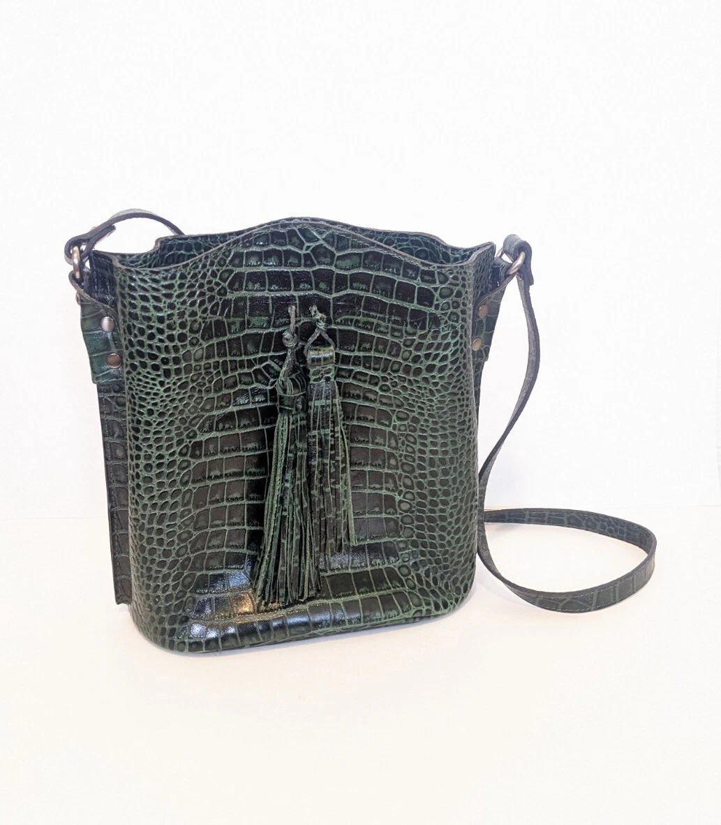 PATRICIA NASH 10th ANNIVERSARY GREEN CROC BUCKET BAG PURSE