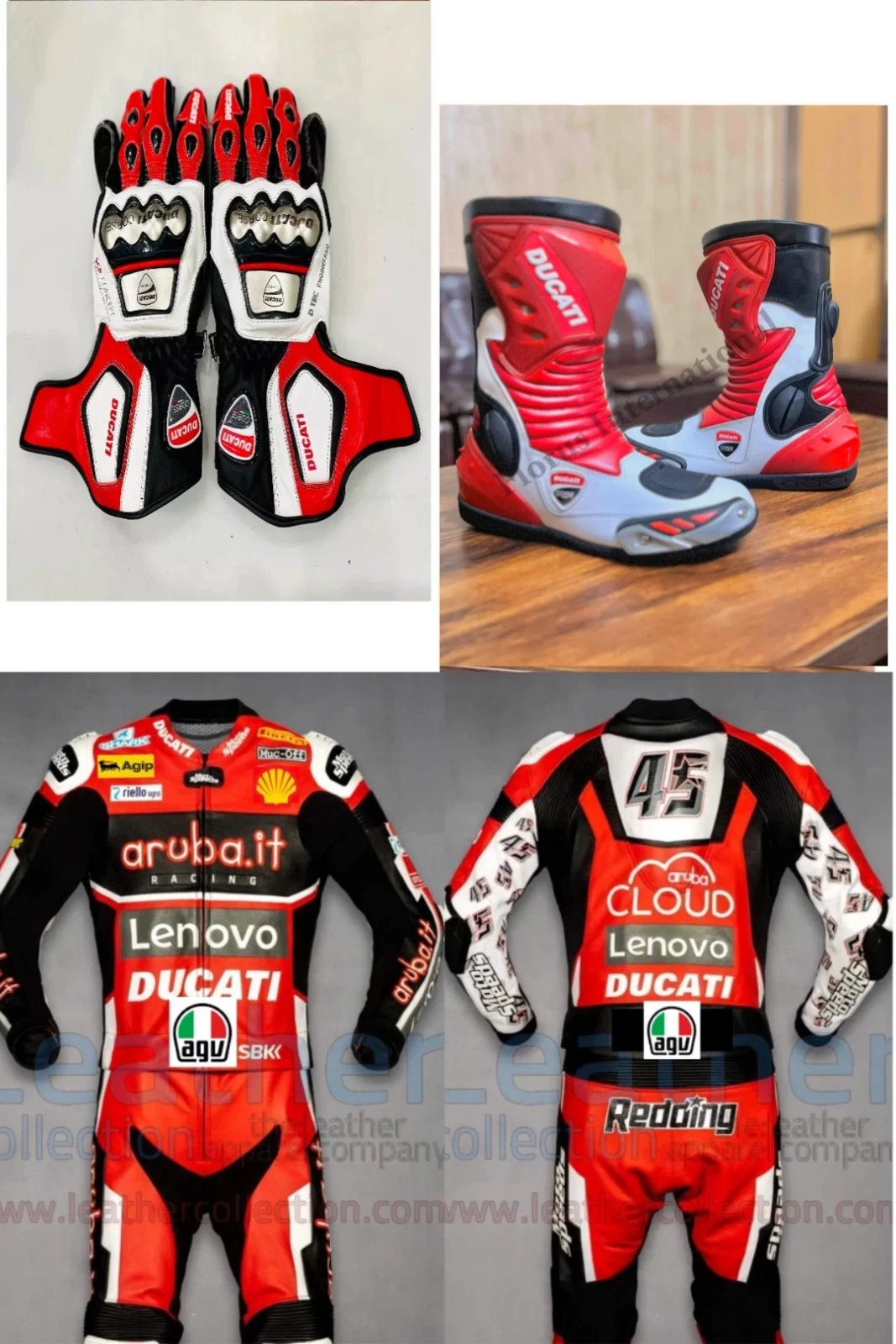 Customised Ducati Leather Motorbike Motorcycle Complete Set Suit Gloves Boots