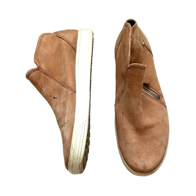 ECCO Ankle Boots Bootie Womens size 10 Beige Tan Side Zip Leather Flat