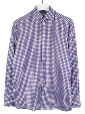 Eton Contemporary Shirt Herren 39/15 1/2 Kariert Muster Lila Geknopft Spread