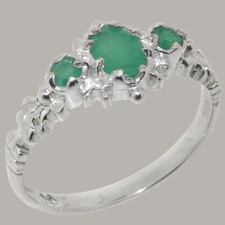 Solid 925 Sterling Silver Natural Emerald Womens Trilogy Ring - Sizes 4 to 12