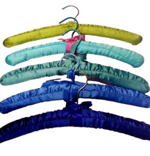 Vintage Satin Jewel Toned Pastel Blue Green Padded Coat Hanger Lot Of 5