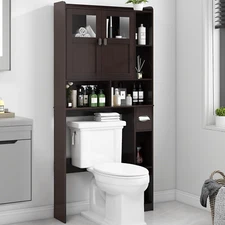 over the Toilet Storage Cabinet, Bathroom Shelf over Toilet with Glass Doors and