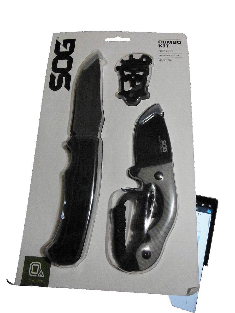 NEW! 5pk SOG FIELD COMBO KIT! 2 FIXED BLADE KNIVES, 2 SHEATHS, 1