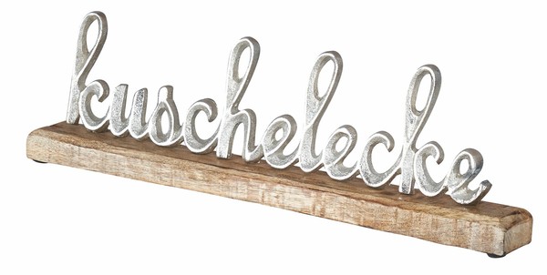 Schriftzug Kuschelecke L40Cm Silber Mango Holz Tischdeko Geschenk Aufsteller-image