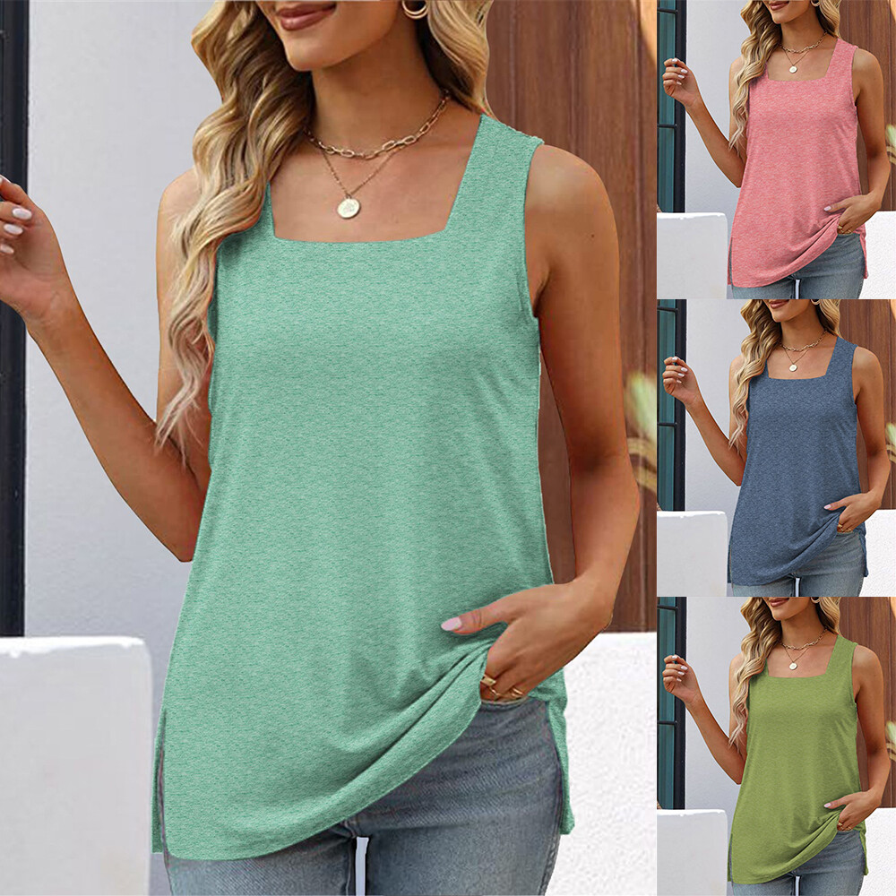 Women Summer Vest Sleeveless Square Neck Flowy Tank Tops Loose Multi Col