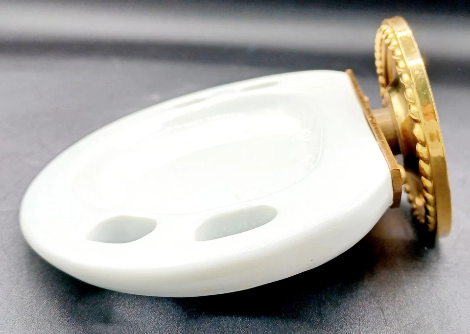 Italian Brass And Porcelain Wall Mount Soap And Toothbrush Holder - Image 2 of 4