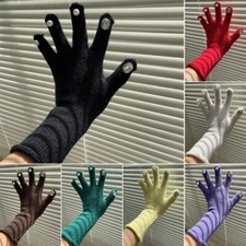 Women Elbow Knitted Glove Full Finger Bead Rhinestone Warm Wedding Christmas