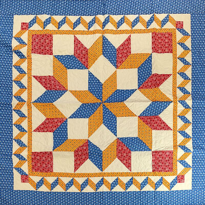 Multi Colors - Broken Star with Hand Applique borders - FINISHED QUILT - Queen
