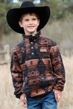 Cinch Polar Fleece Pullover -Black/Brown Aztec Print -MWK7590014 -Boy's XXL -NEW