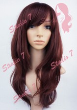 W149 Red Brown Long Layered Sythetic Wig - studio7-uk 