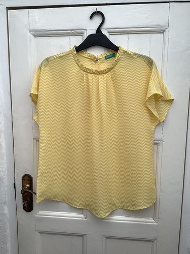 BENETTON LADIES VINTAGE YELLOW SUMMER TOP BLOUSE M - Picture 6 of 8