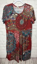 Junky Closet multi color boho babydoll knee length knit dress, sz XL Made in USA