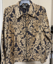 Indigo Moon Blazer Jacket Womens Medium Tapestry full zip Tan Navy Artsy