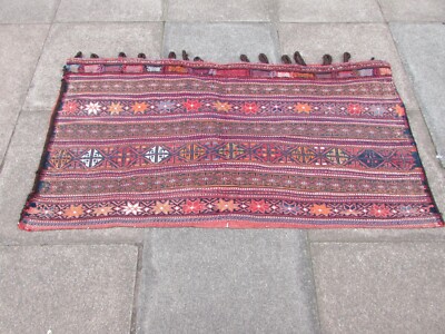 Vintage Handgefertigt Traditionell Orientalisch Wolle Rot Blau Kelim Groß Tasche