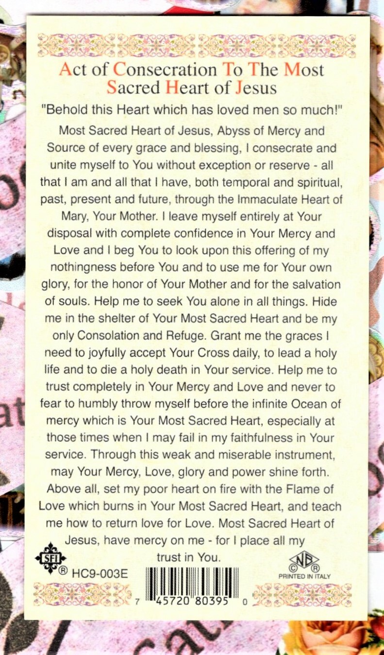 Act of Consecration to the Most Sacred Heart - Paperstock Holy Card HC9 ...