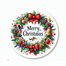 Merry Christmas Holly Wreath Labels Favors Envelope Seals Scrapbook Stickers