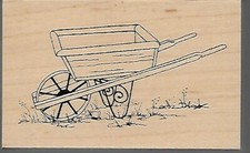 GREAT IMPRESSIONS rubber stamp GARDEN WHEELBARROW wood mounted