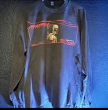 CUSTOM BOBA FETT LONG SLEEVE 4 SIDDED PRINT SHIRT LA APPAREL VTG FADE STAR WARS