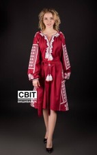 Burgundy Embroidered Boho Dress, Traditional Style, Gift for Her, Woman, and Gir