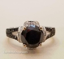 Round Cut 2.95CT Real Black Onyx 14K White Gold Finish Engagement Wedding Ring