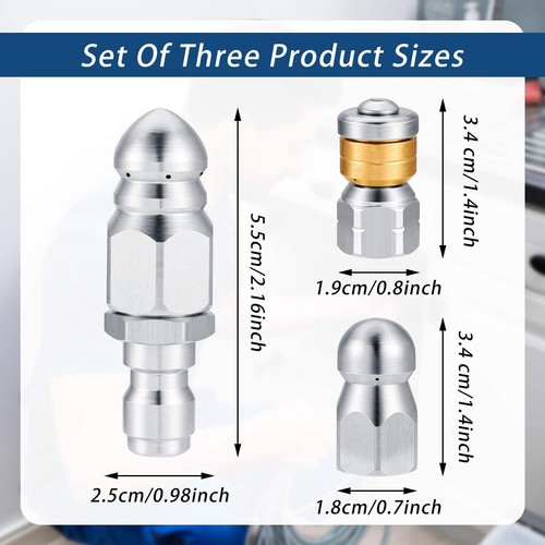 3 Pieces Sewer Jetter Nozzle Rotating Button Nose Sewer Jetting Nozzle Stainl... - Picture 2 of 8