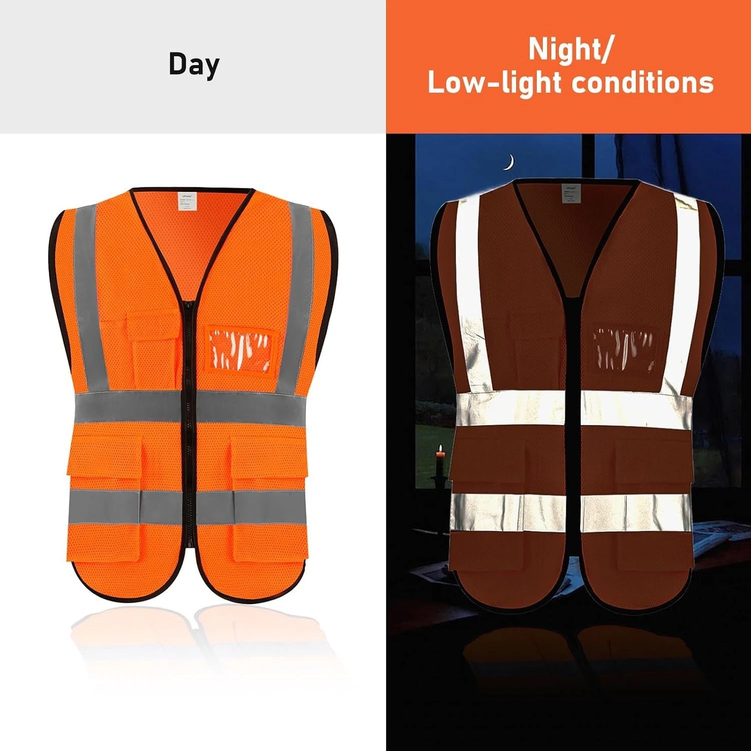 Safety Vest for Work, High Visibility, with Pockets, 1 Pack, 5 Pack - product detail image 4