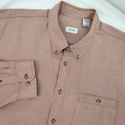 IZOD Mens Brown Gingham Button Down Shirt Size XL Classic Preppy Business Casual
