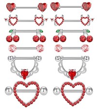 6 Pairs Nipple Rings Stainless Steel Heart Butterfly Moon Flower...