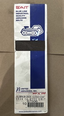 SAIT 57506 3 x 24  100 Grit Blue Line Industrial Sanding Belt - 10 Pack