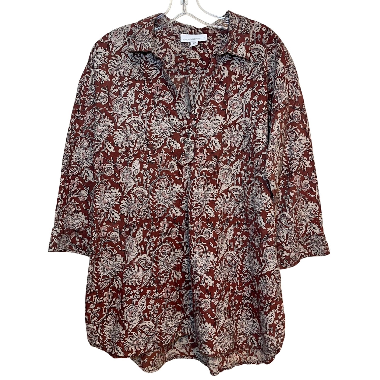J. Jill Pure Jill Shirt Blouse Top Popover Tunic Organic Cotton Large Petite