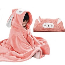 Baby Bath Towel Hooded Ultra Soft Absorbent Bathrobe Blanket 27.5x55 Inch Pink