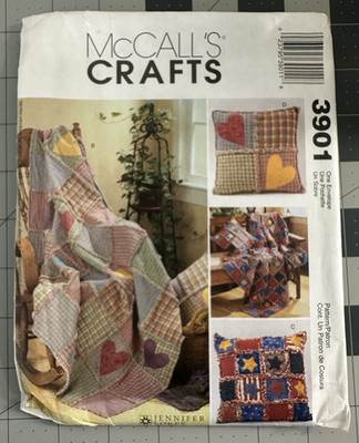 McCall's 3901 Crafts Sewing Pattern Rag Throws & Pillows, UNCUT, Quilting