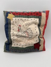 Farmhouse Chicken Pillow Vintage Handmade Patchwork Fresh Eggs 14x14 Decor