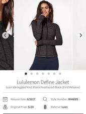 Lululemon Define Jacket Luon Variegated Knit Black Heathered Size 10 W4AEBS L