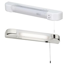 Modern Bathroom White or Chrome Shaver Light Dual Socket Pull Cord Over Mirror