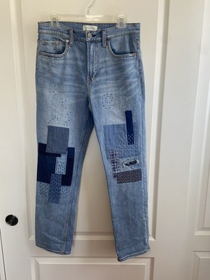 Sundance Avalee Patchwork Straight Leg Jeans Blue Size 28
