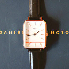 Daniel Wellington Quadro Sheffield Rose Gold Watch White Dial Black Leather UK