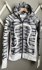 Lululemon Women's 8 Full Zip Scuba Hoodie II Scratch Match Horizontal White/Blue