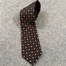 Brooks Brothers Makers Black Red White Floral Silk Tie Woven England Made in USA