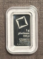 1 gram Platinum Bar - Valcambi Suisse - .999 Fine - Sealed Assay Card #050995 2931.50 per troy oz