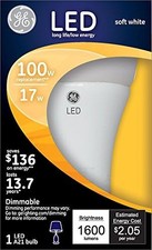 Lot of 3 GE LED Soft White 17W 100W Replacement Dimmable Light Bulbs